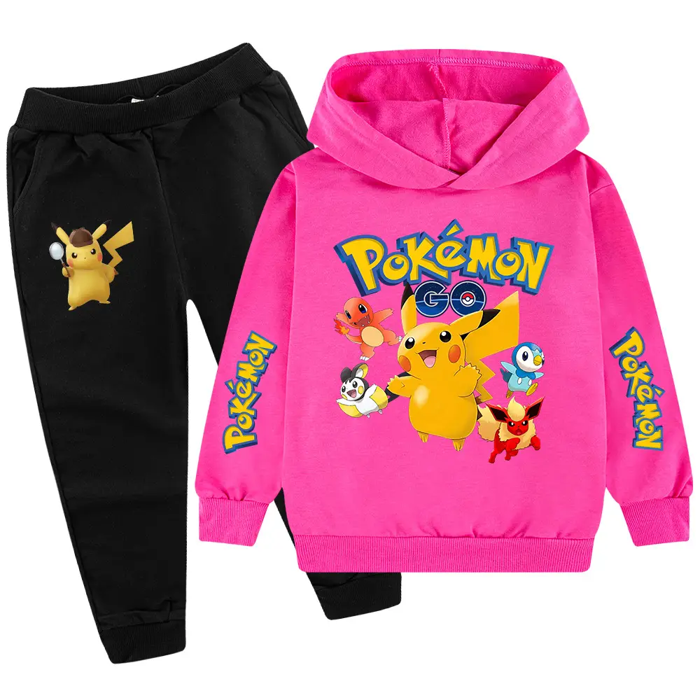 Children Pokemon Hoodie Pants Set Green Black