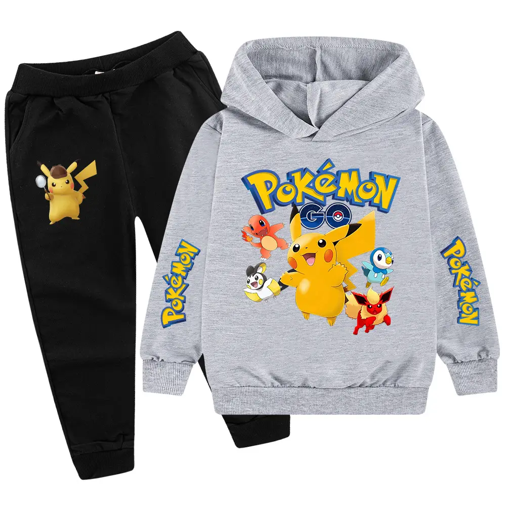 Children Pokemon Hoodie Pants Set Green Black