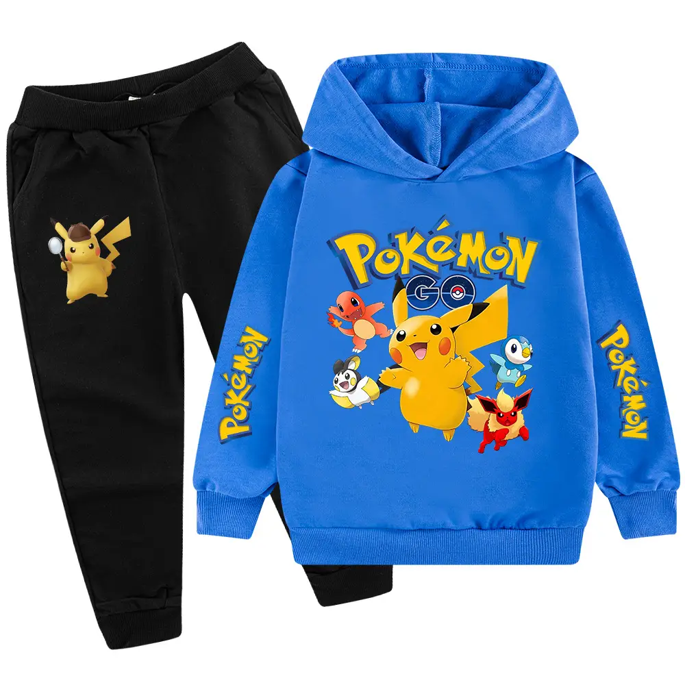 Children Pokemon Hoodie Pants Set Green Black