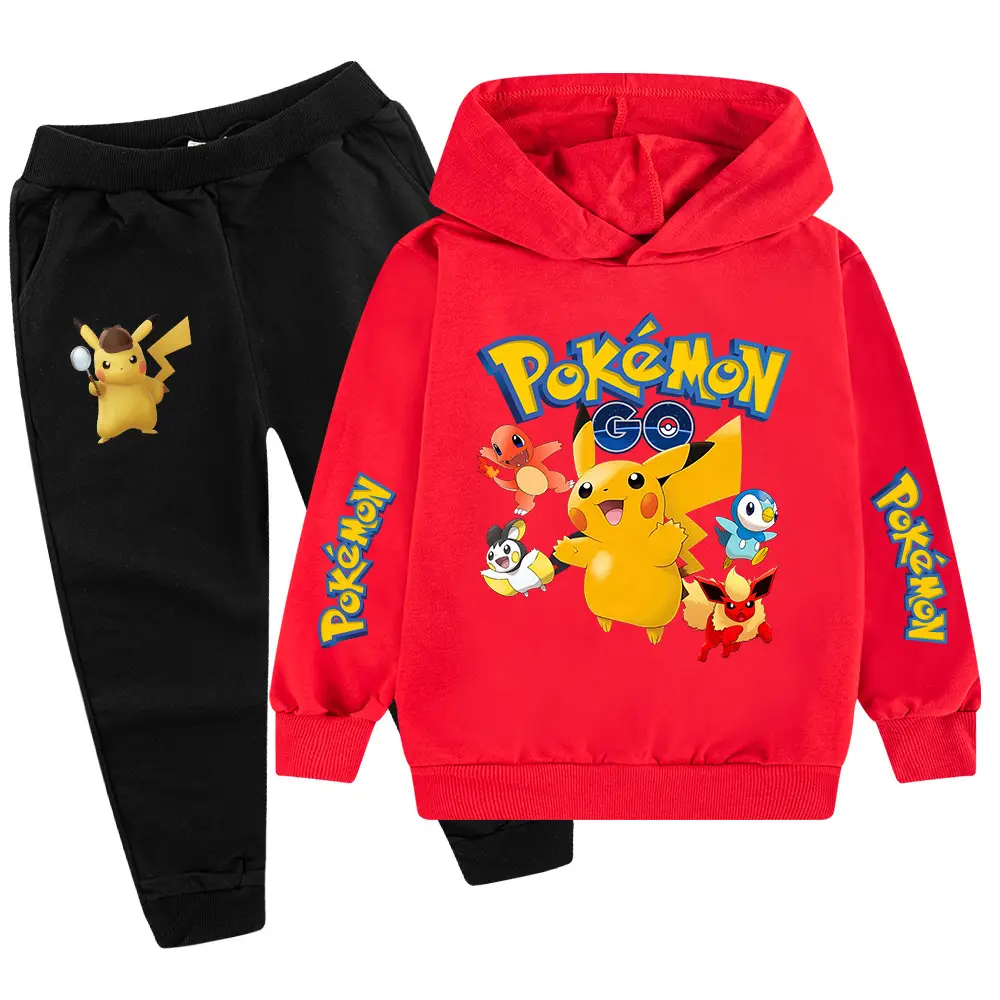Children Pokemon Hoodie Pants Set Green Black
