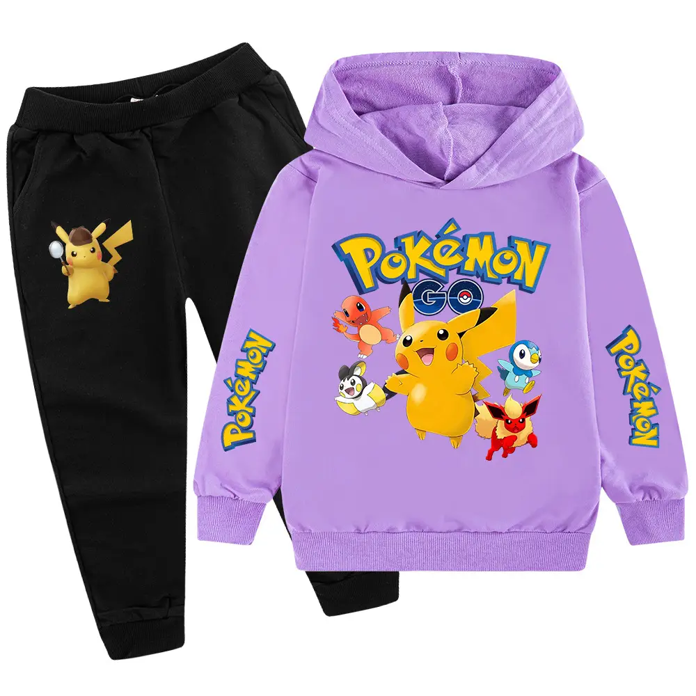 Children Pokemon Hoodie Pants Set Green Black