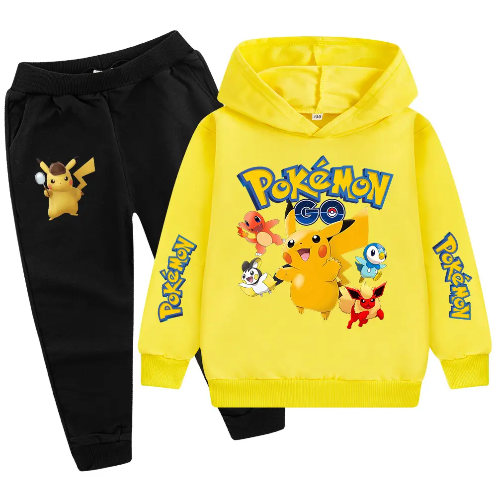 Children Pokemon Hoodie Pants Set Green Black