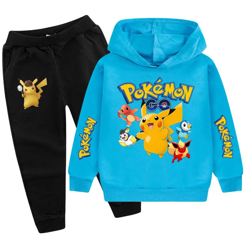 Children Pokemon Hoodie Pants Set Green Black