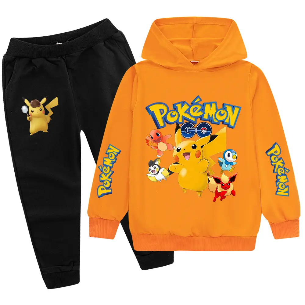Children Pokemon Hoodie Pants Set Green Black