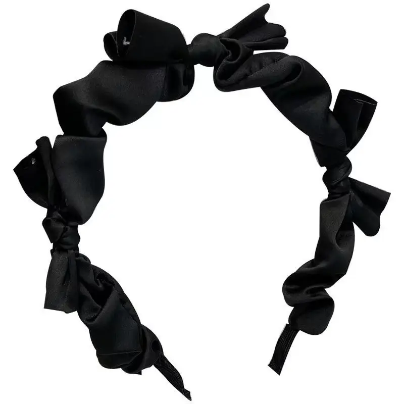 Black Ruffled Bow Hairband for Women Spring Summer - Image 7
