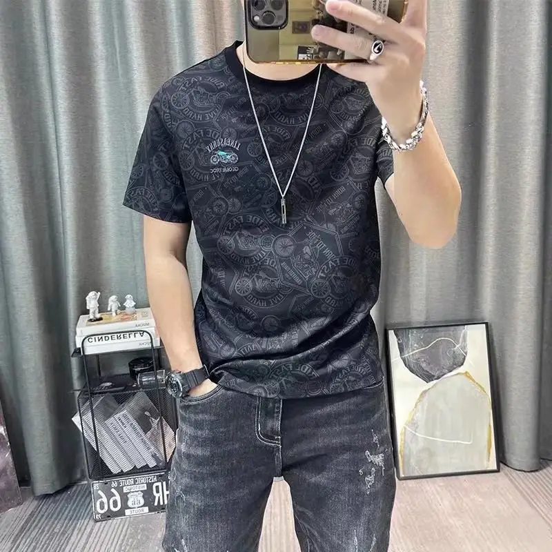 Men Ice Silk T-Shirt Black Short Sleeve Quick Dry - Image 6