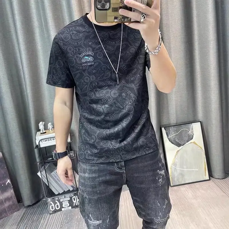Men Ice Silk T-Shirt Black Short Sleeve Quick Dry - Image 2