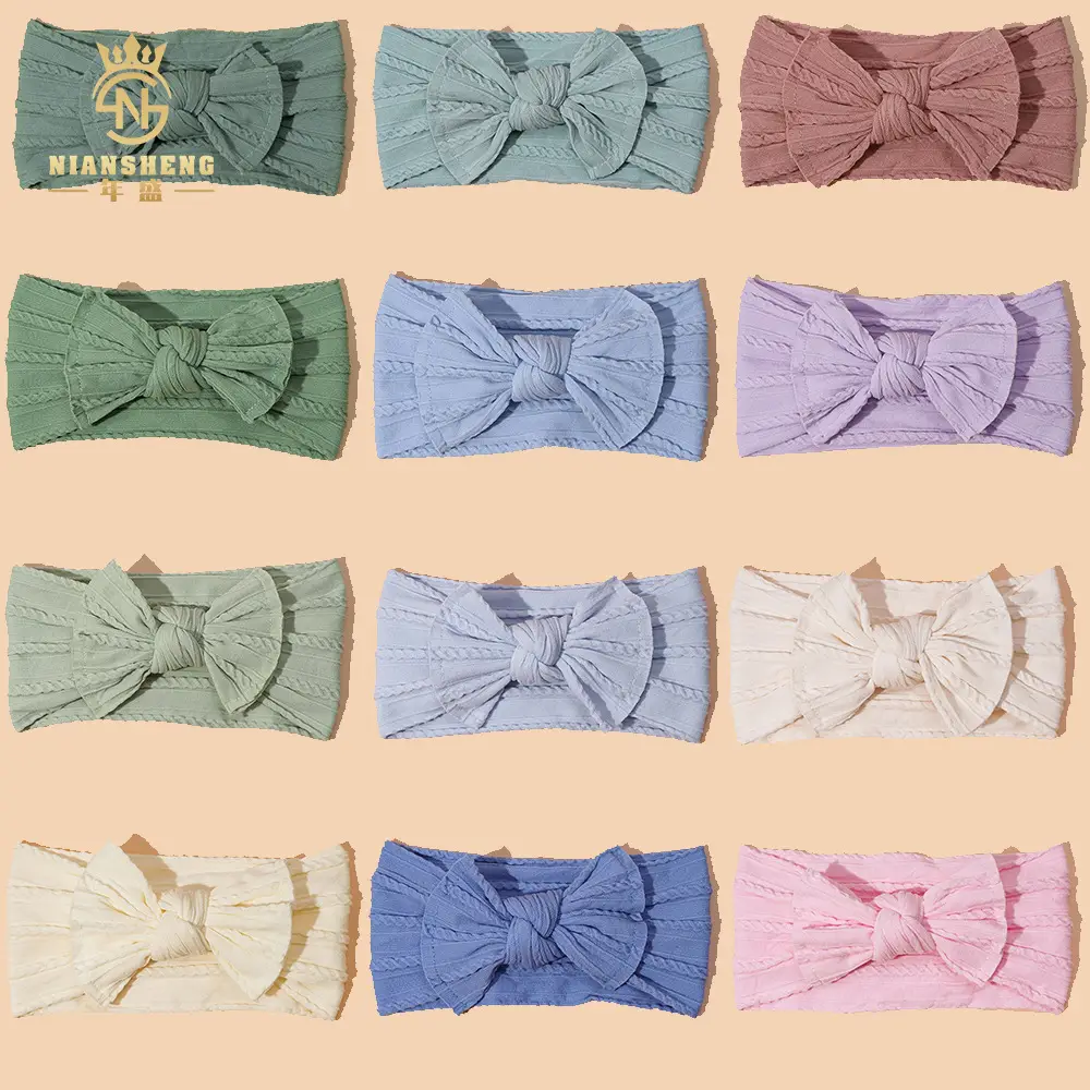 Light Blue Bow Baby Headband with Jacquard Fabric - Image 24