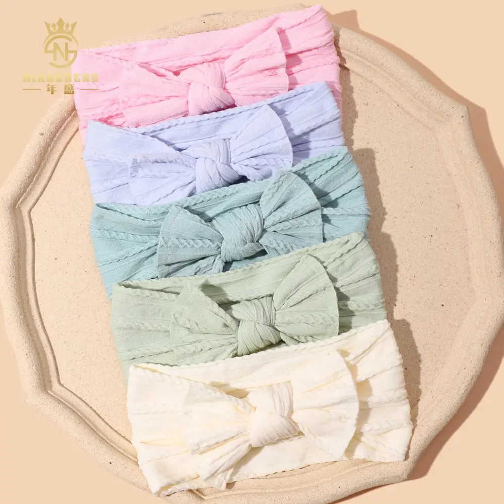 Light Blue Bow Baby Headband with Jacquard Fabric - Image 25