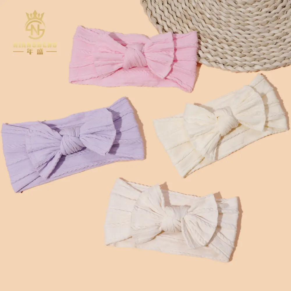 Light Blue Bow Baby Headband with Jacquard Fabric - Image 26