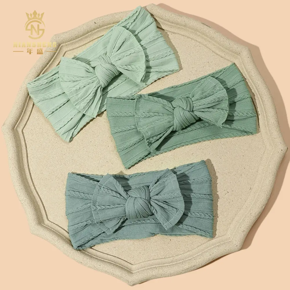 Light Blue Bow Baby Headband with Jacquard Fabric — feature 13