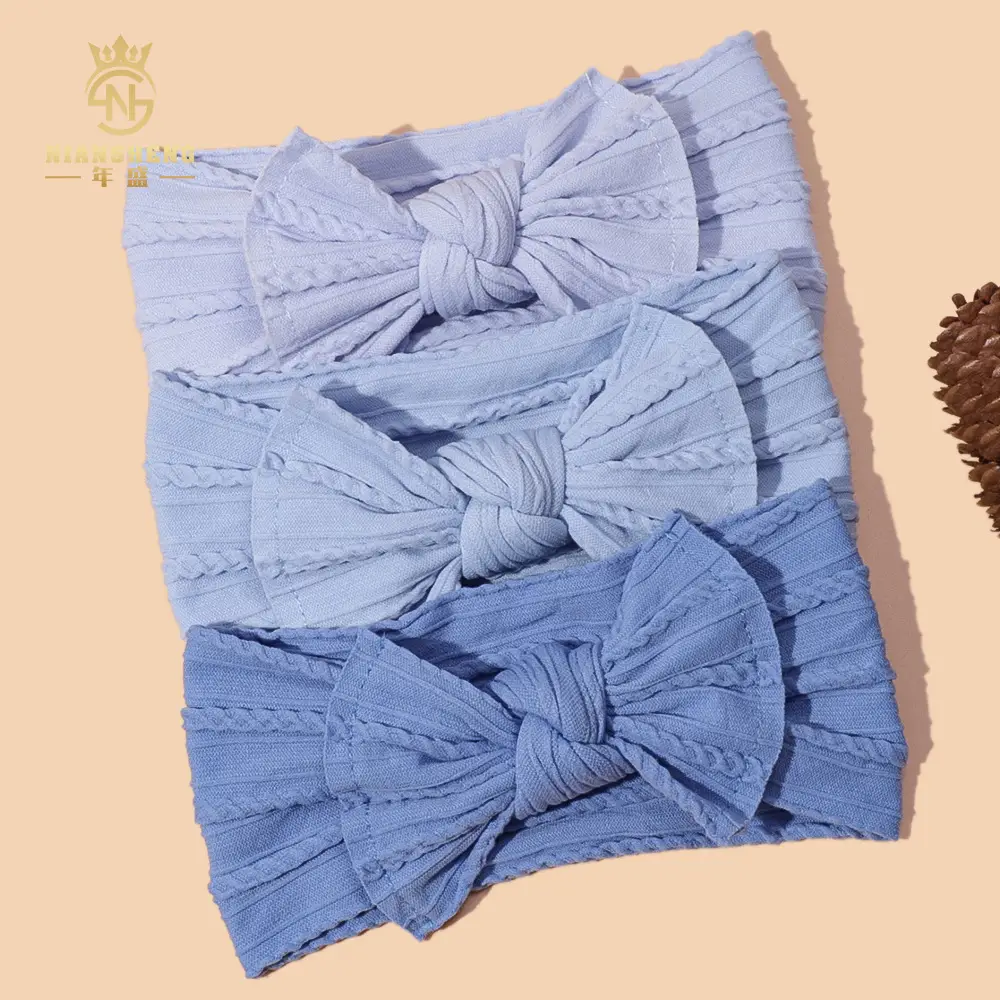 Light Blue Bow Baby Headband with Jacquard Fabric — feature 16
