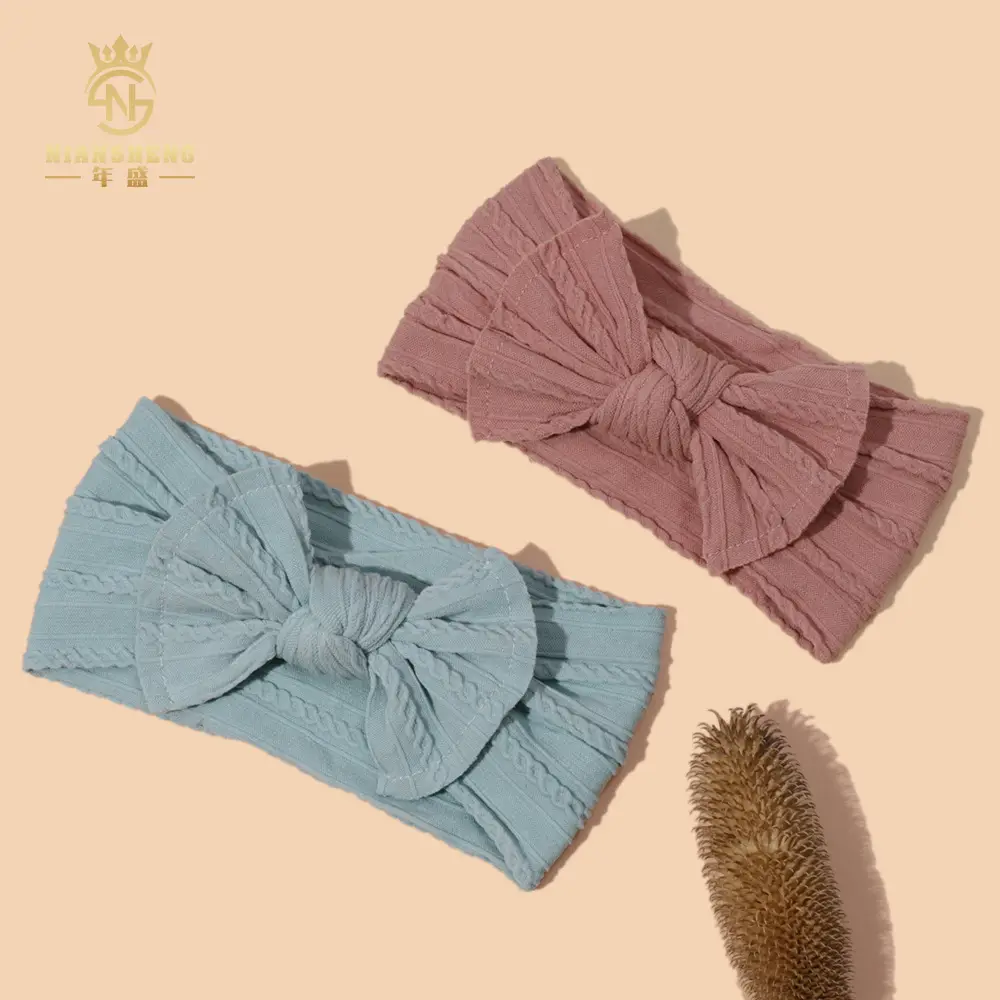 Light Blue Bow Baby Headband with Jacquard Fabric — feature 17