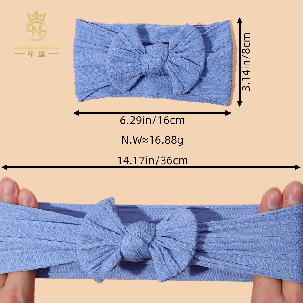 Light Blue Bow Baby Headband with Jacquard Fabric — feature 3