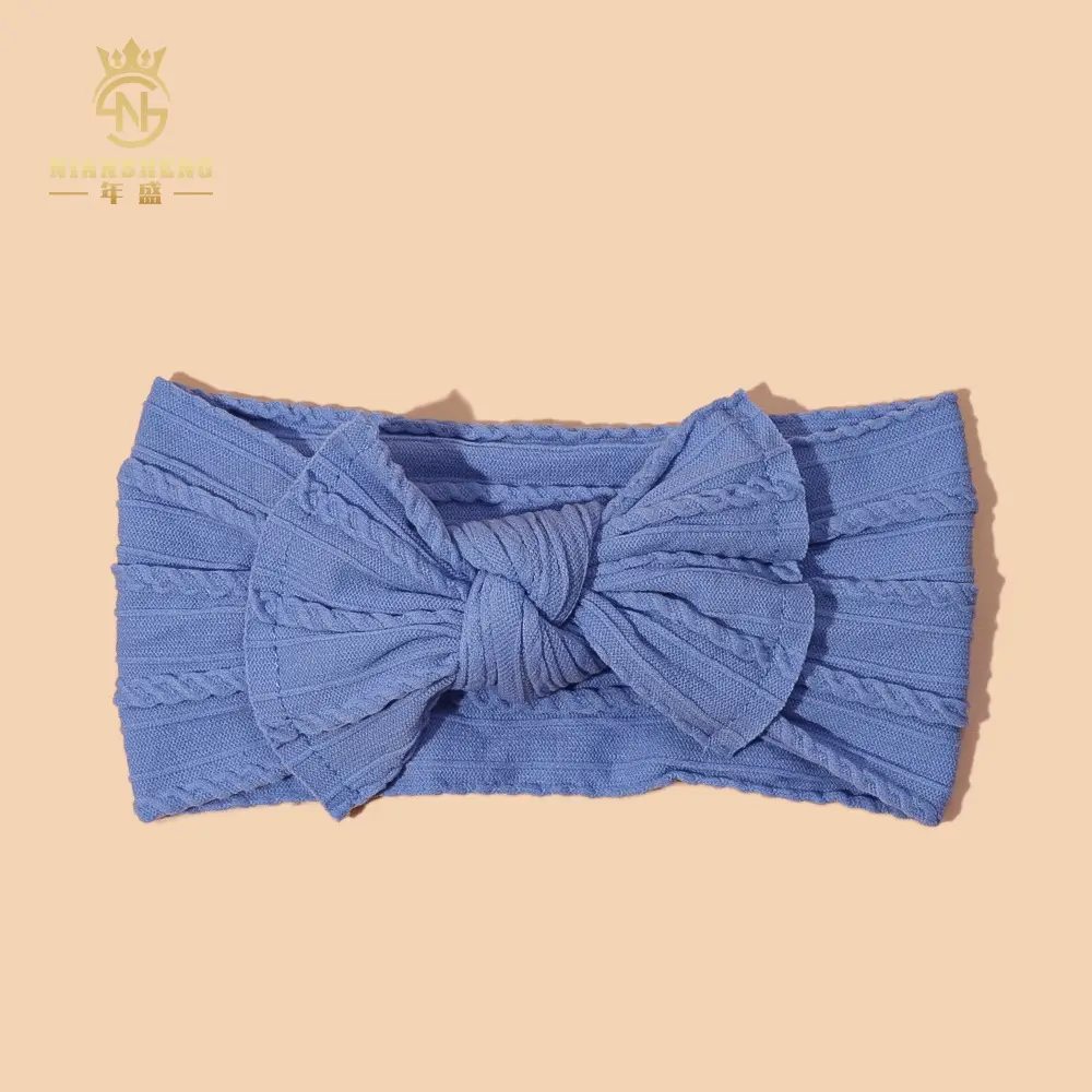 Light Blue Bow Baby Headband with Jacquard Fabric - Image 11
