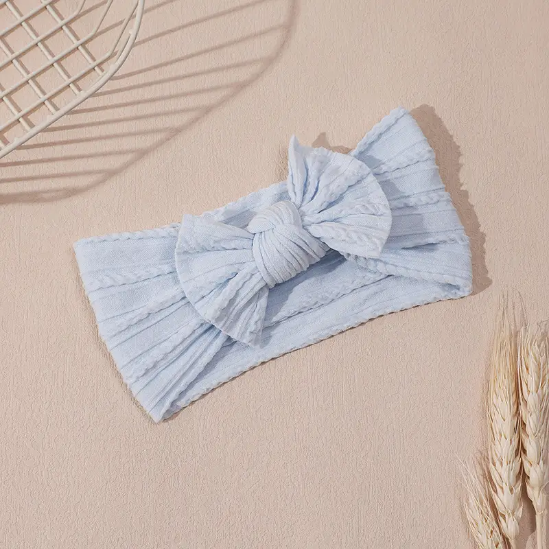 Light Blue Bow Baby Headband with Jacquard Fabric - Image 13