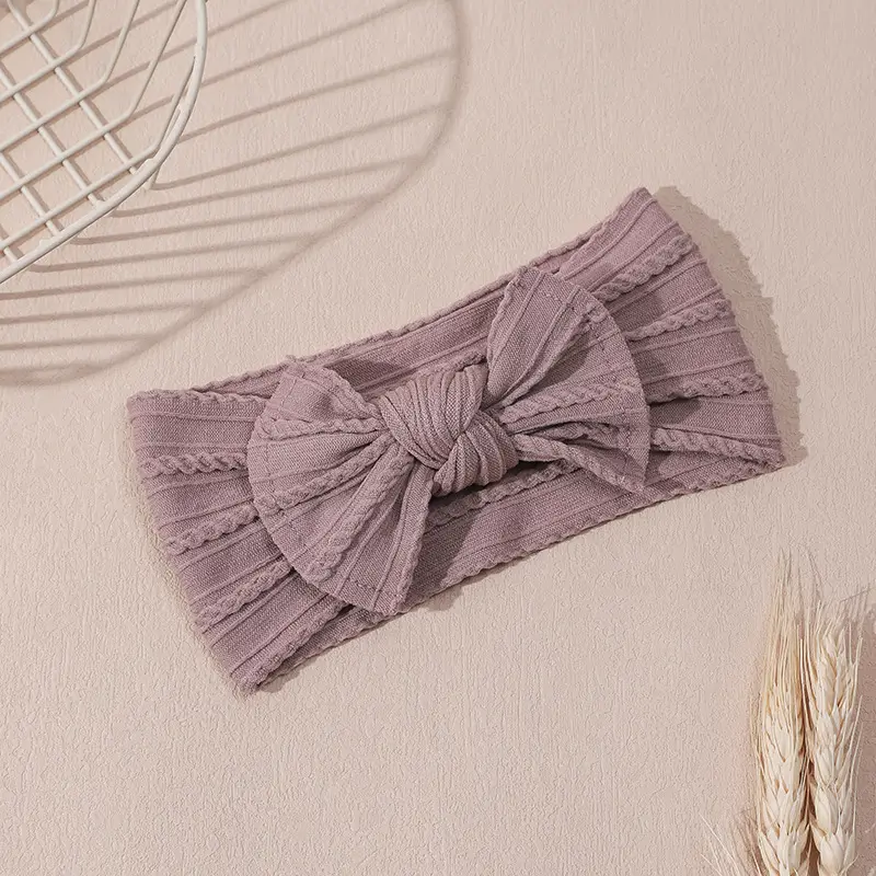 Light Blue Bow Baby Headband with Jacquard Fabric - Image 14