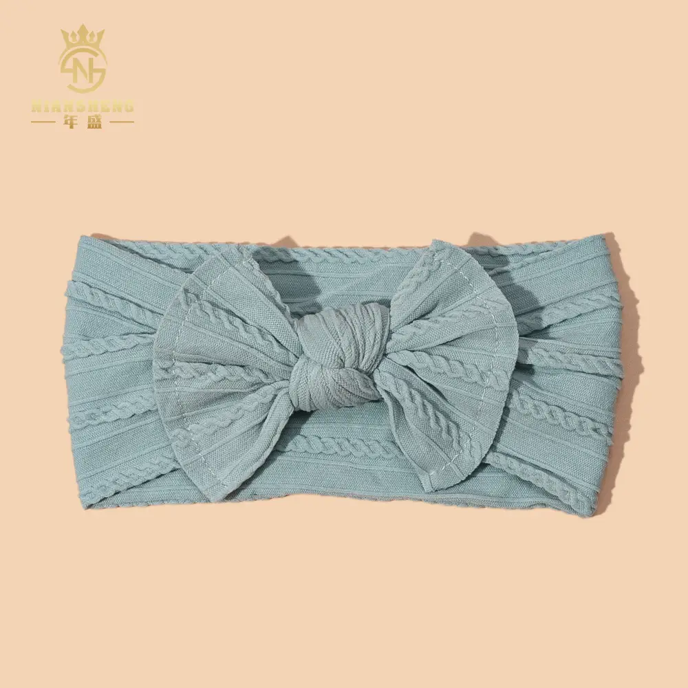 Light Blue Bow Baby Headband with Jacquard Fabric - Image 2