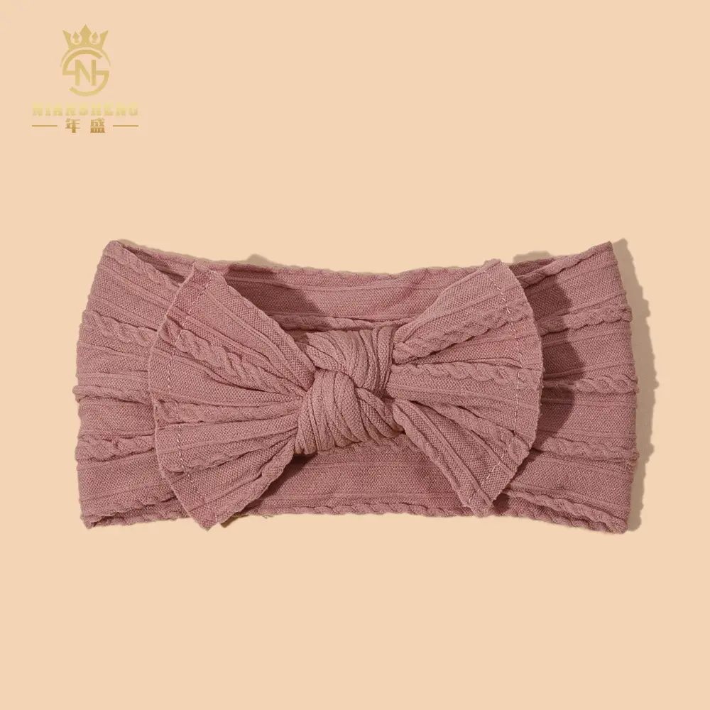 Light Blue Bow Baby Headband with Jacquard Fabric - Image 3
