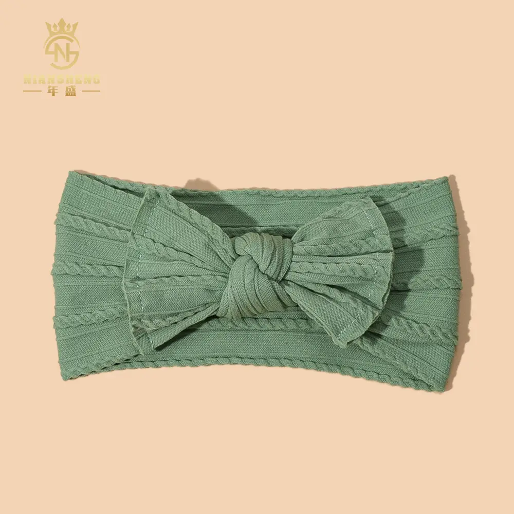 Light Blue Bow Baby Headband with Jacquard Fabric - Image 4