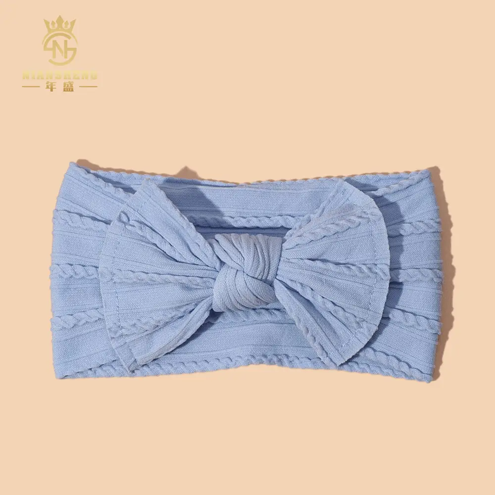 Light Blue Bow Baby Headband with Jacquard Fabric - Image 5