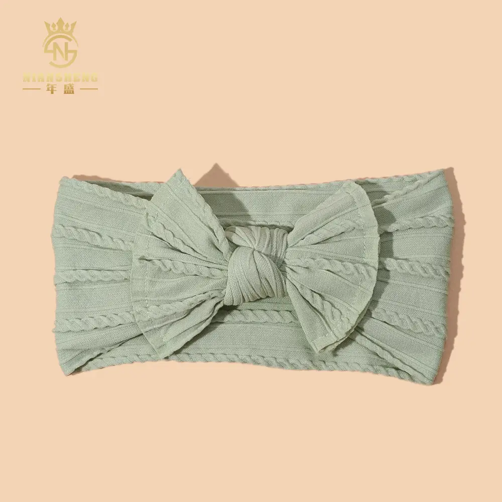 Light Blue Bow Baby Headband with Jacquard Fabric - Image 7