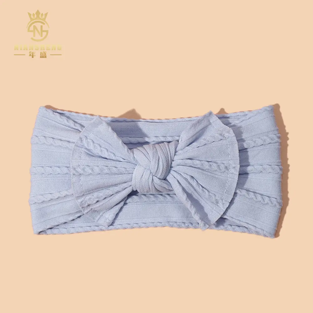 Light Blue Bow Baby Headband with Jacquard Fabric - Image 8