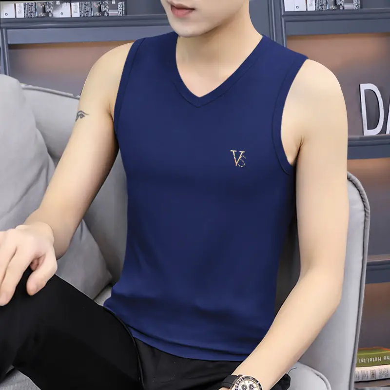Men's Navy V-Neck Sleeveless Sports Vest - Image 9