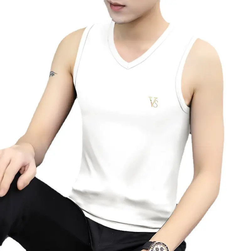 Men's Navy V-Neck Sleeveless Sports Vest - Image 10