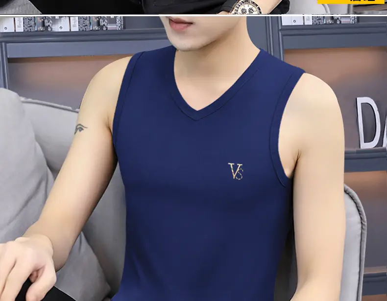 Men's Navy V-Neck Sleeveless Sports Vest — feature 11