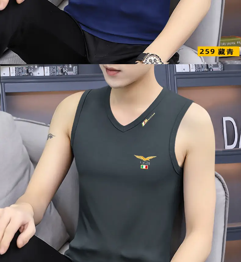 Men's Navy V-Neck Sleeveless Sports Vest — feature 12