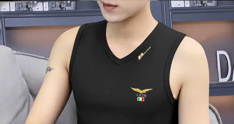 Men's Navy V-Neck Sleeveless Sports Vest — feature 14