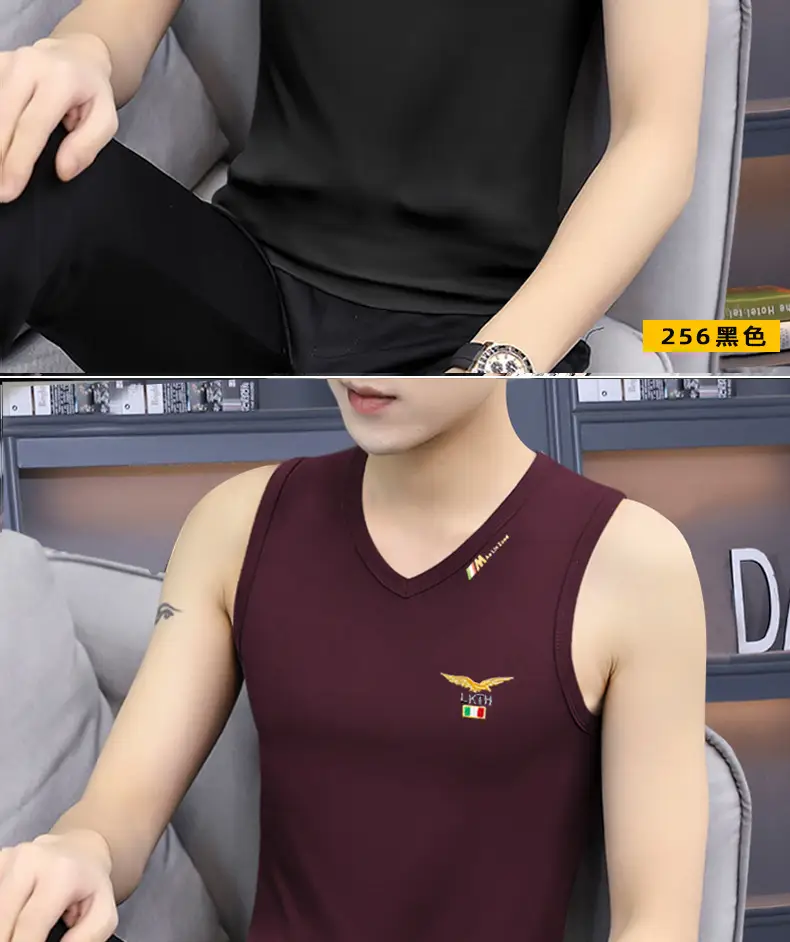 Men's Navy V-Neck Sleeveless Sports Vest — feature 15