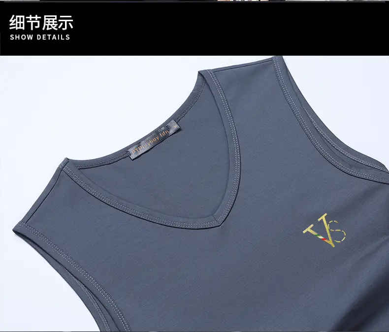 Men's Navy V-Neck Sleeveless Sports Vest — feature 18