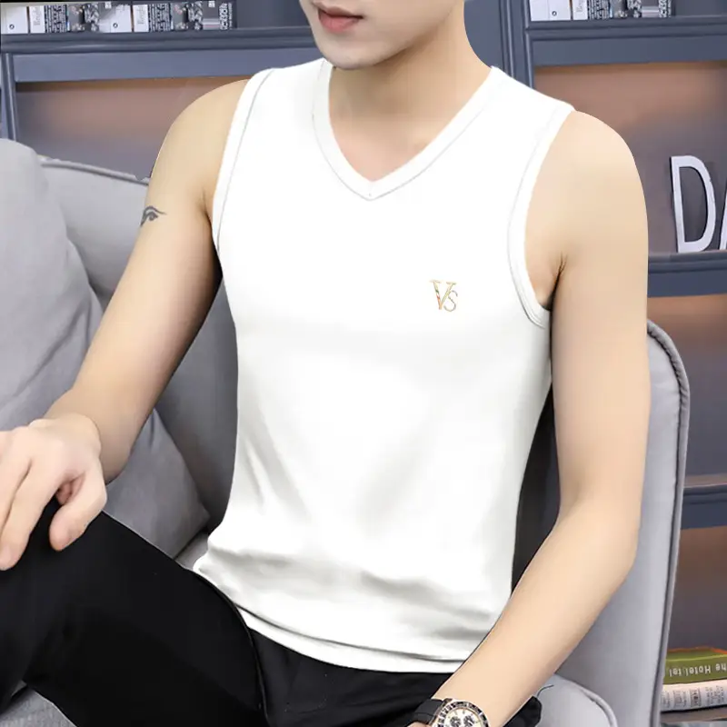 Men's Navy V-Neck Sleeveless Sports Vest - Image 4