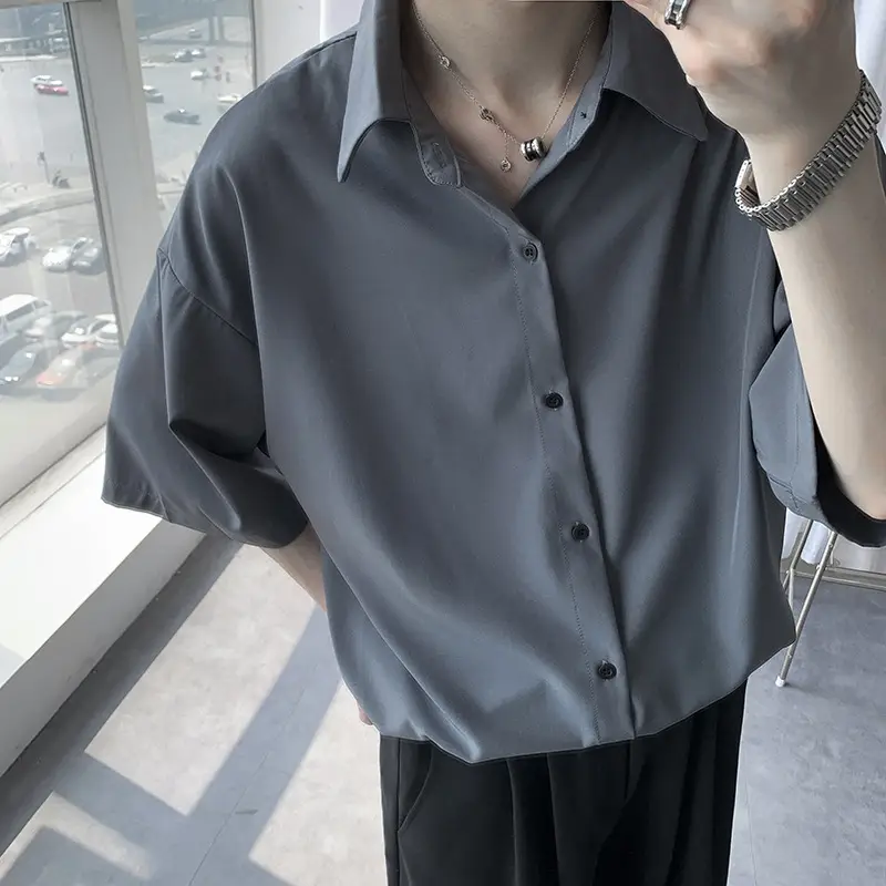 Men Ice Silk Short Sleeve Shirt Grey - Image 4
