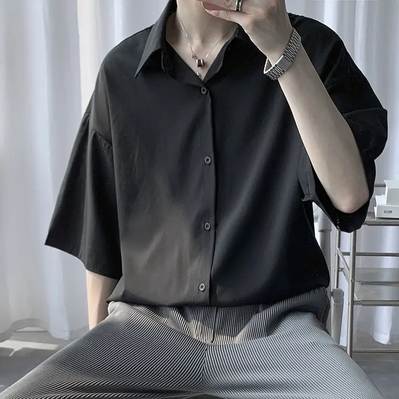 Men Ice Silk Short Sleeve Shirt Grey - Image 5