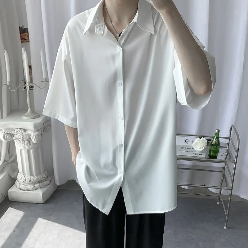 Men Ice Silk Short Sleeve Shirt Grey - Image 6