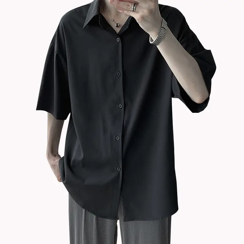Men Ice Silk Short Sleeve Shirt Grey - Image 8