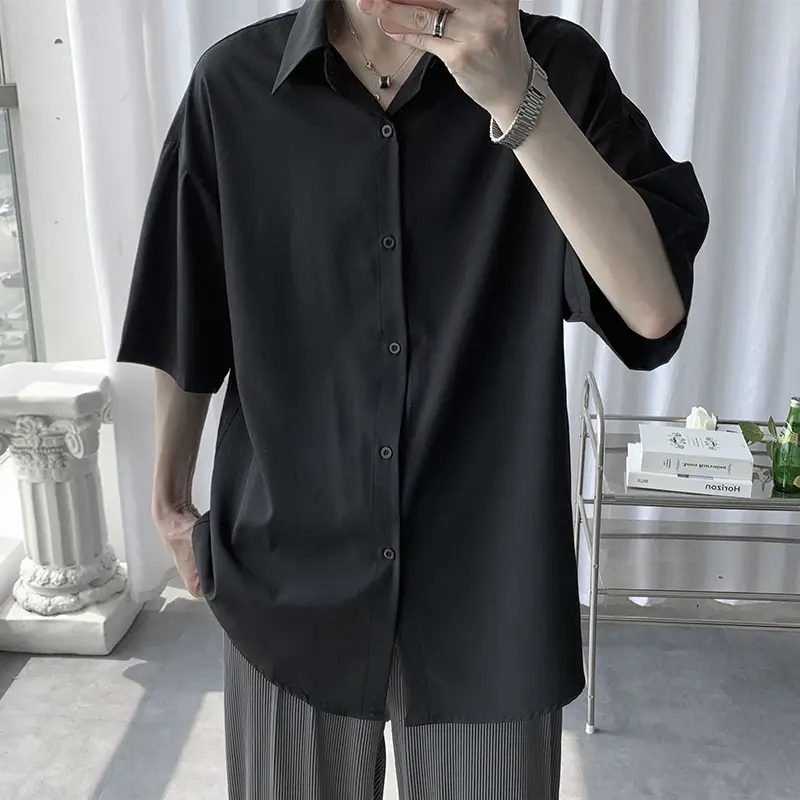 Men Ice Silk Short Sleeve Shirt Grey - Image 2