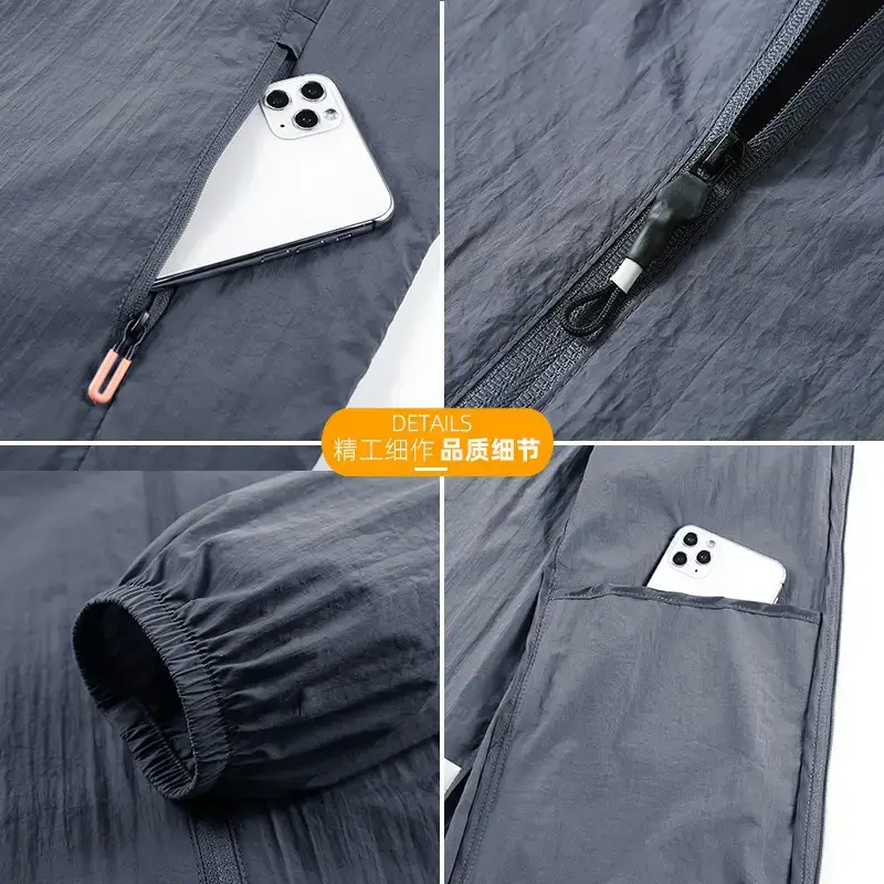 Men's Grey Hooded Sun Protection Jacket with Pocket - Image 7