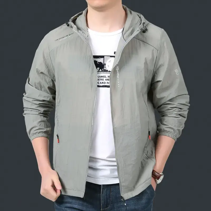 Men's Grey Hooded Sun Protection Jacket with Pocket - Image 5