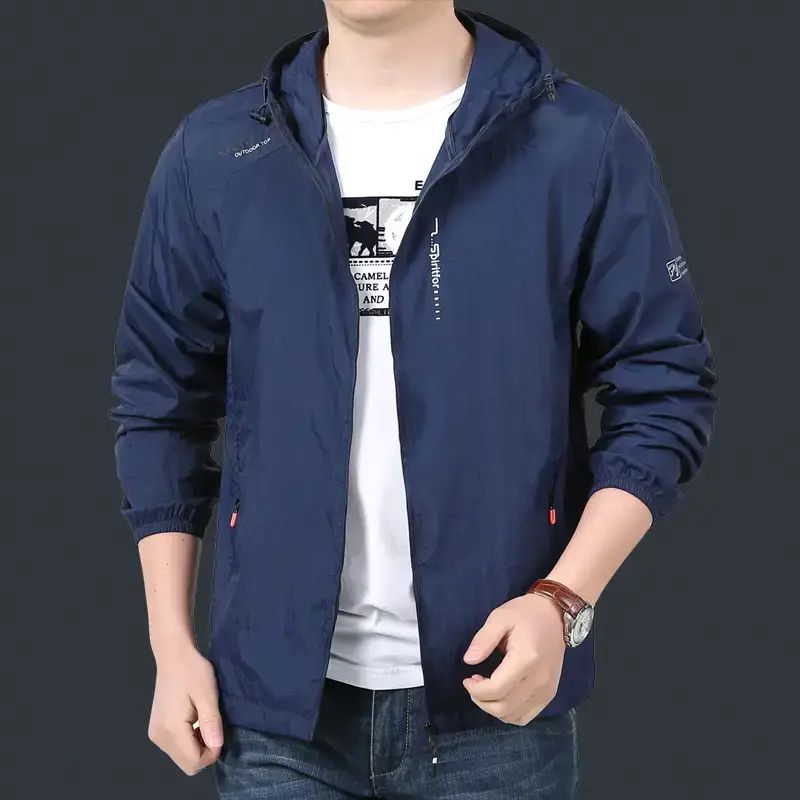 Men's Grey Hooded Sun Protection Jacket with Pocket - Image 2