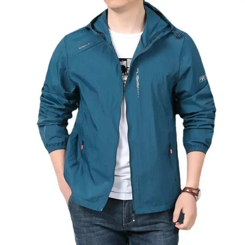 Men's Grey Hooded Sun Protection Jacket with Pocket - Image 8