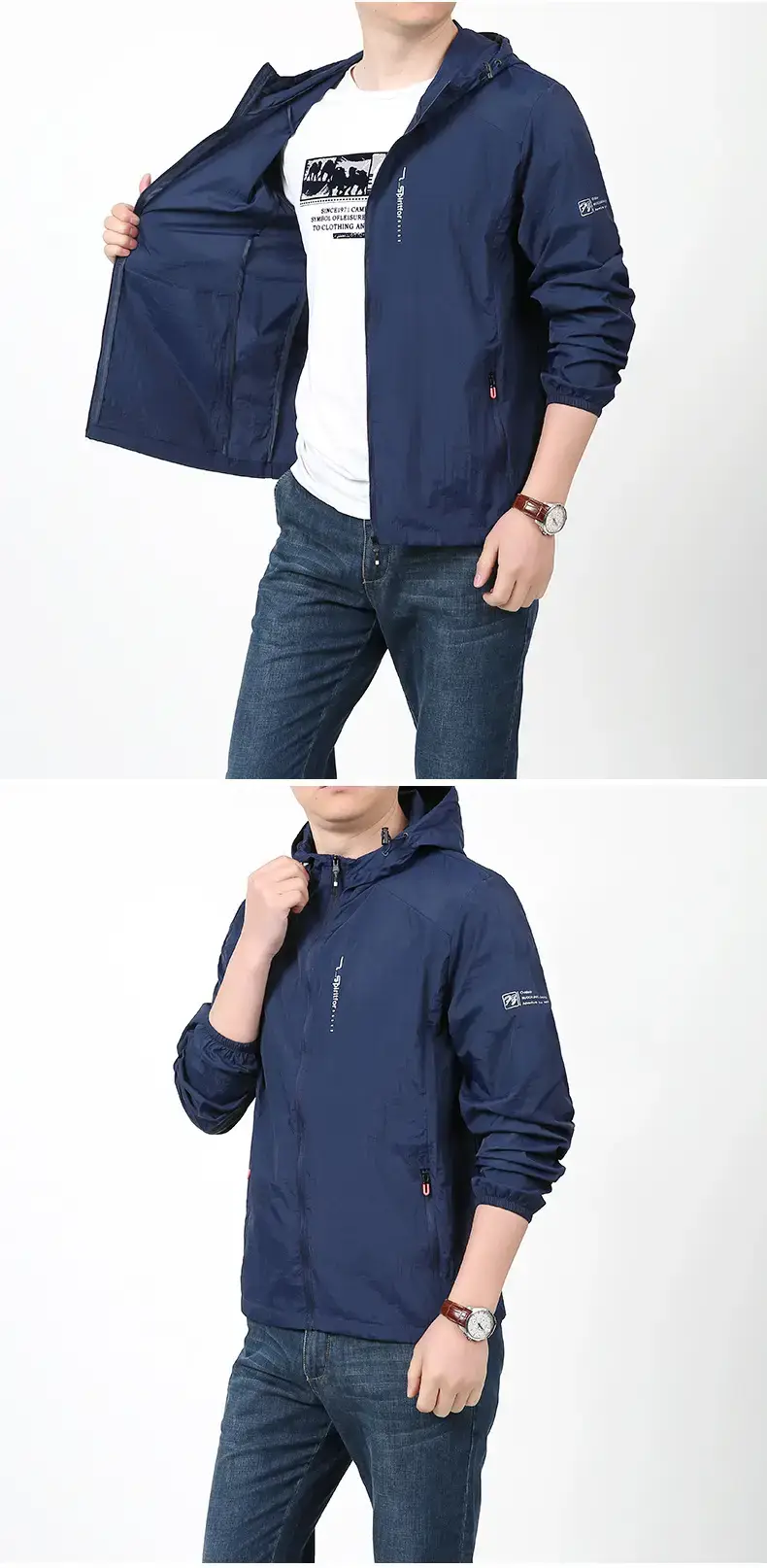 Men's Grey Hooded Sun Protection Jacket with Pocket — feature 10