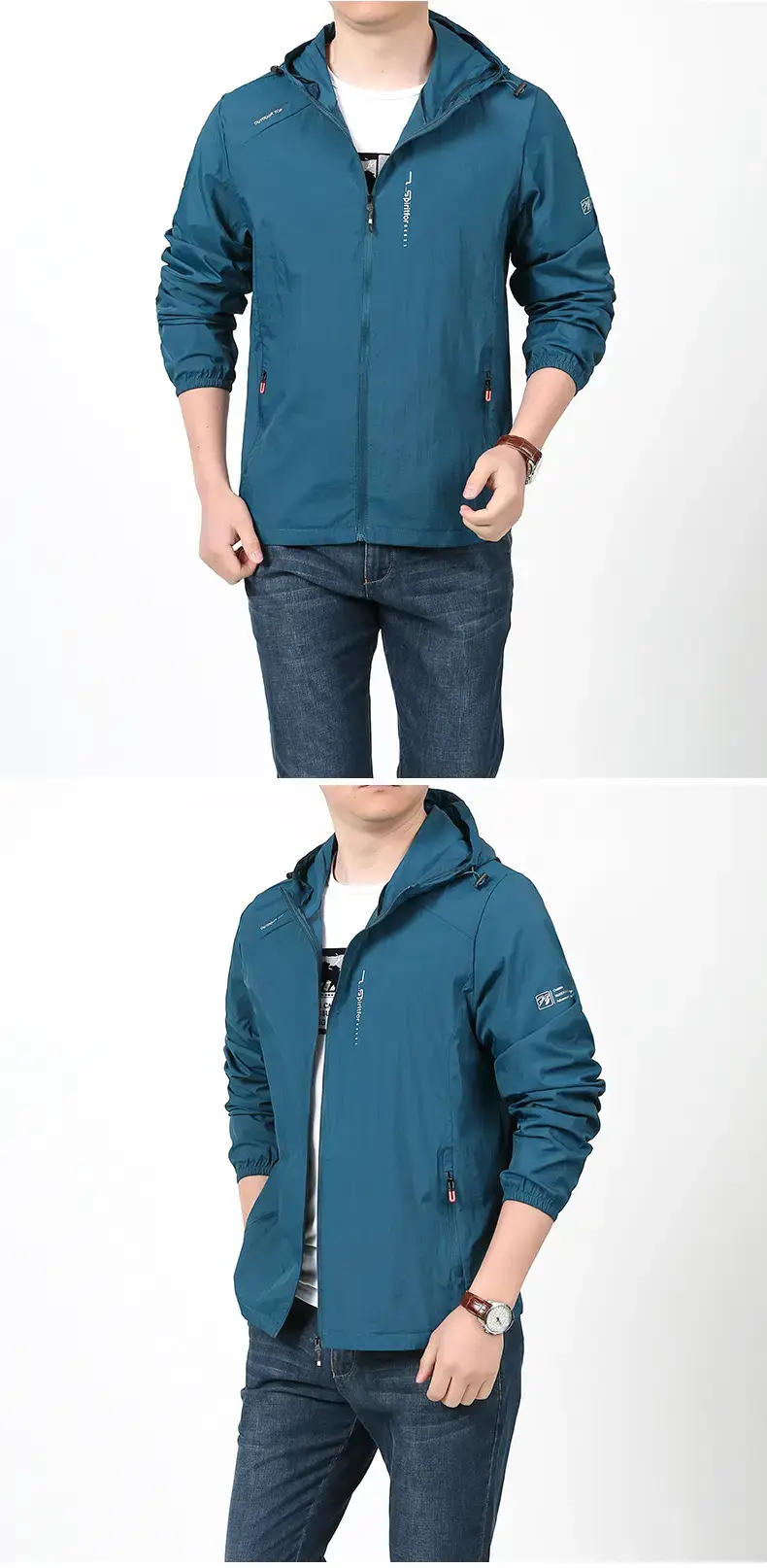 Men's Grey Hooded Sun Protection Jacket with Pocket — feature 11