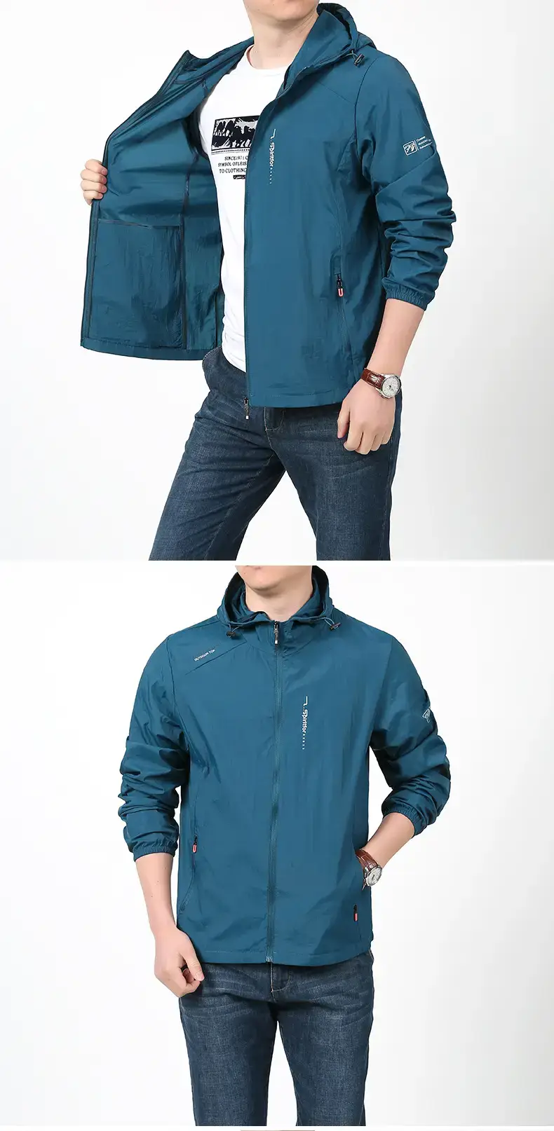 Men's Grey Hooded Sun Protection Jacket with Pocket — feature 12