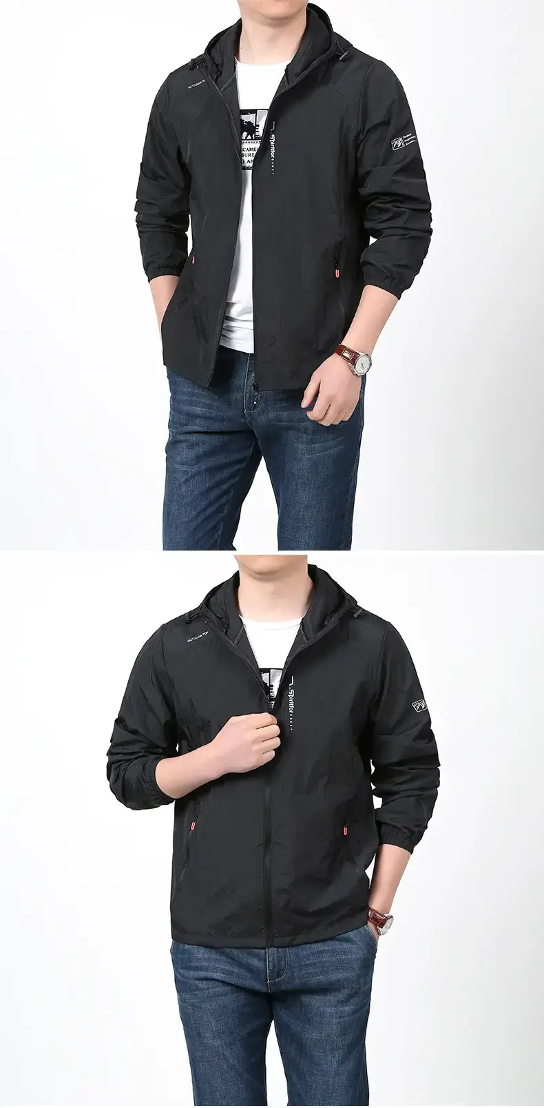 Men's Grey Hooded Sun Protection Jacket with Pocket — feature 13
