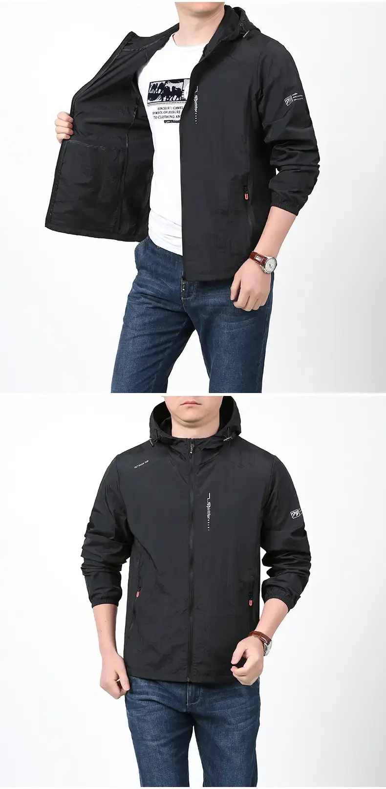 Men's Grey Hooded Sun Protection Jacket with Pocket — feature 14