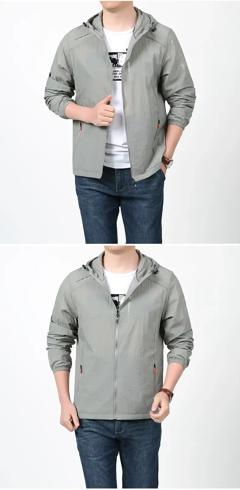 Men's Grey Hooded Sun Protection Jacket with Pocket — feature 15